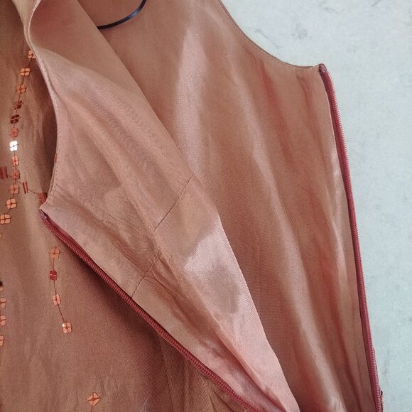 John Bentley iridescent orange midi maxi long sleeveless dress sequins 12 - Picture 12 of 16